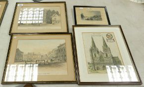 A collection of Early 19th Century coloured etchings: of Lichfield & Stafford. (4)