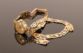 9ct gold Accurist ladies watch & bracelet plus 9ct bracelet: Watch weighs 13.1g & in ticking