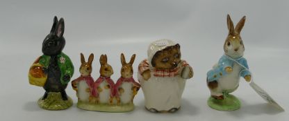 Beswick Beatrix Potter figures to include: Little black rabbit, Flopsy Mopsy and Cottontail, Mrs