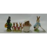 Beswick Beatrix Potter figures to include: Little black rabbit, Flopsy Mopsy and Cottontail, Mrs