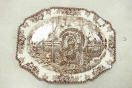 Large Josiah Wedgwood His Majesty Patterned Christmas Turkey Plate: length 50.5cm