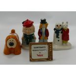 Wade figures Rupert with snowman, Humpty Dumpty, Dougal and Pa Straw with Camtraks name stand. (5)