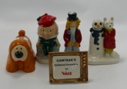 Wade figures Rupert with snowman, Humpty Dumpty, Dougal and Pa Straw with Camtraks name stand. (5)