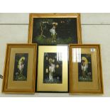 An interesting lot of hand painted silk pictures: of Geisha girls signed by Fred Ridgway C1920s,