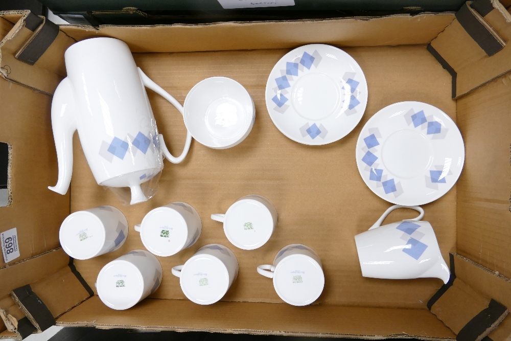 Shelley Blue Harlequin coffee set: to include 6 cups, saucers, milk jug, sugar bowl and coffee pot