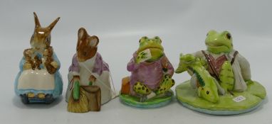 Beswick Beatrix Potter figures to include: Hunca Munca sweeping, Mr Rabbit and bunny, Mr Jeremy