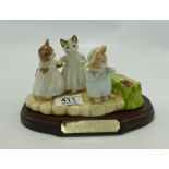 Beswick Beatrix Potter tableau figure: Mittens, Tom Kitten and Moppet with wood base.