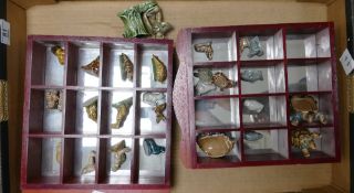 A collection of Wade Figures & Whimsies: including two wooden display cases