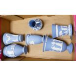 A collection of Wedgwood Jasperware to include: large Urns, Large vases, jug etc