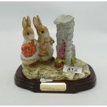 Beswick Beatrix potter tableau figure: hiding from the cat on wooden base
