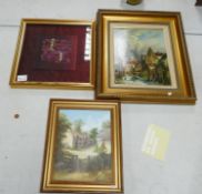 Three Framed items including Barbara Cormish Hand Decorated Panel & Two Framed Landscapes(3)