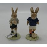 Royal Doulton Bunnykins figures The Soccer Player & goalkeeper: DB122 & DB123, limited edition of