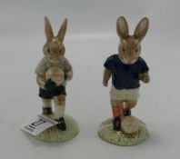 Royal Doulton Bunnykins figures The Soccer Player & goalkeeper: DB122 & DB123, limited edition of