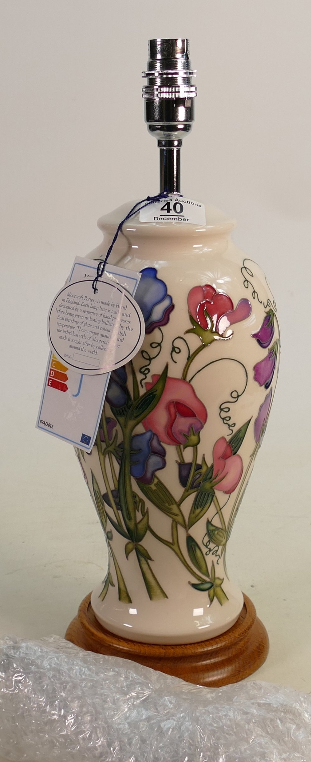 Moorcroft Sweetness lamp base: designed by Nicola Slaney, shape L46/10