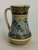 James Macintyre gesso faience jug: decorated with tulips: chips and cracks noted to upper rim,