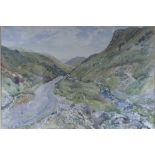 Reginald George Haggar 1905-1988 watercolor of a landcape "The Ystwyth valley": 38cm x 57cm. With