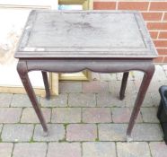 Chinese hardwood side table: Probably 19th century, with damage / break to one leg. Measures 57cm
