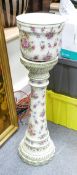 H Bequet Belgium Large Floral Decorated Jardinare & Stand : height 93cm