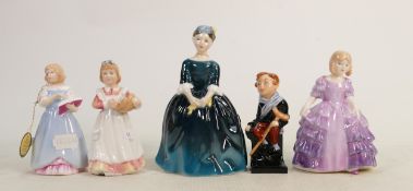 Royal Doulton Small Figures: Tiny Tim, First Recital, Rose, Mother Helpre & Cherie(5)