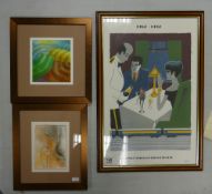 Series of 3 framed artworks including: Fix Masseau poster, Gilly Thomas & John F Smout items,