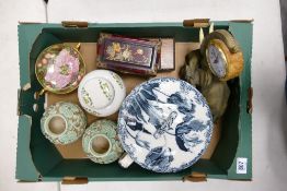 A mixed collection of items to include a pair of Radford vases: Newall footed bowl, wooden boxes,