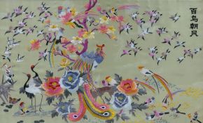 20th Century Large Chinese Embroidered Silk Panel: frame size 77 x 111cm