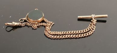 9ct gold graduated watch chain: Chain weighs 15.9 g, 34 cm long, together with 9ct gold bloodstone &