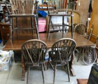 Dark Oak Table & 6 Wheel Back Chairs(7):