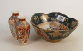 Japanese Satsuma Decorated Items to include: Vases & Bowl, height of Vase 12cm(3)