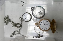 A collection of Vintage Pocket Watches: silver watch & chain noted