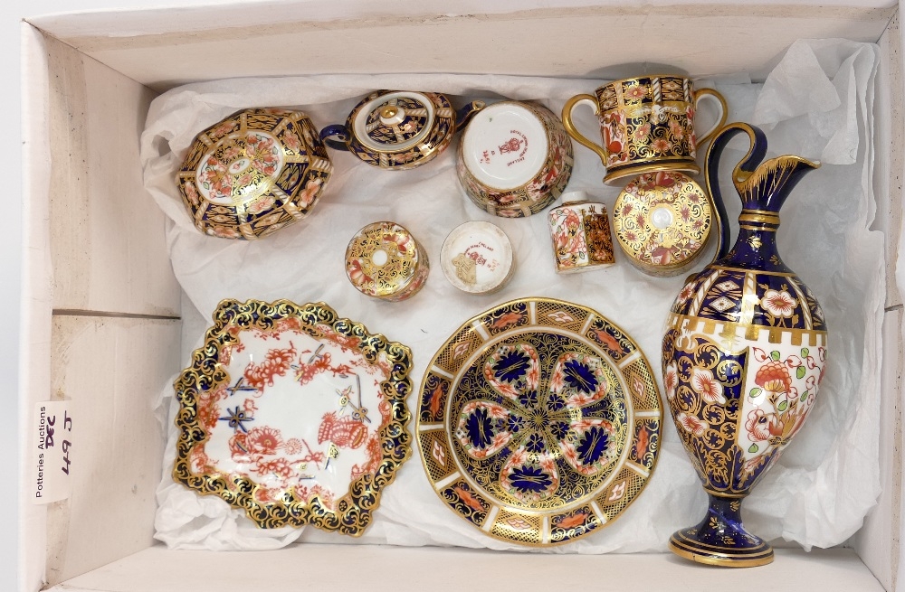 Collection of Royal Crown Derby Imari to include Miniature Tea Pot & Loving Cup, Ewer, Lidded Pots &