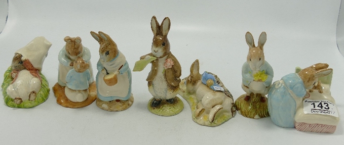 Royal Albert Beatrix Potter figures to include: Peter with daffodils, Peter in Bed, Peter in the