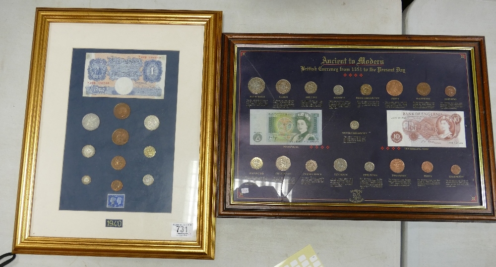 Two Framed British Currency Sets: