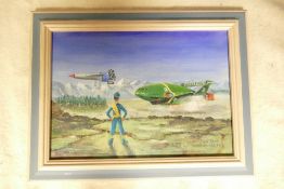 Original Oil Painting on Canvas by Thunderbirds Art Director Bob Bell Titled Thunderbird 1 & 2: