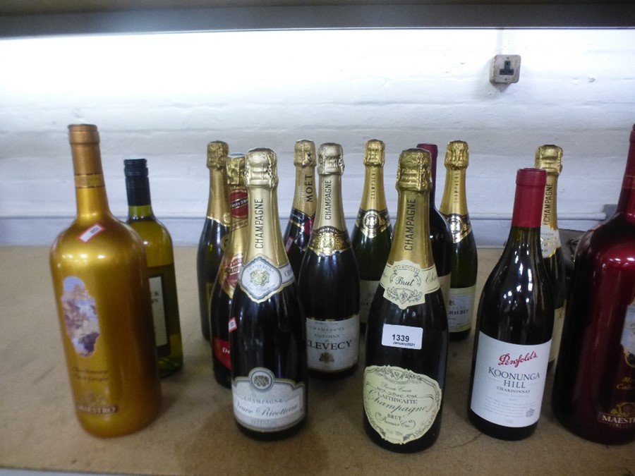 9 Bottles of various champagne, including Moet, Laithwaite, Chaurey etc and 5 bottles of wine