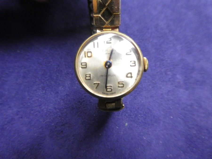 Vintage 9ct yellow gold  ladies 'Excalibur' 21 Jewel ladies wristwatch on rolled gold adjustable str - Image 2 of 4