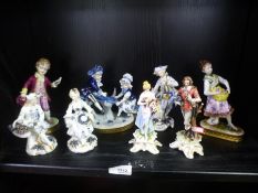 Shelf of Victorian and later figurines, to incl. Capodimonte examples