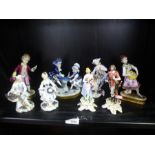 Shelf of Victorian and later figurines, to incl. Capodimonte examples