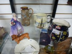 A Doulton figure of Janet, a Doulton Dashshund and three Doulton jugs