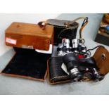 Vintage leather cased miniature Carl Zeiss binoculars, Teletur 300300, Asahi Pentax pair No. 302624