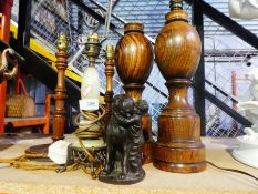 Pair of turned mahogany table lamps, larger pair AF and an onyx example etc