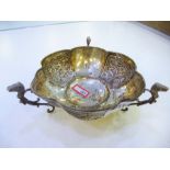 A Victorian silver trinket bowl  with scalloped on three feet with animal heads and foliate decorati