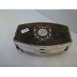 A very decorative silver and tortoise shell trinket box on four feet hallmarked Birmingham 1918 Lebi
