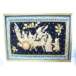 Rectangular framed Oriental silk wall hanging