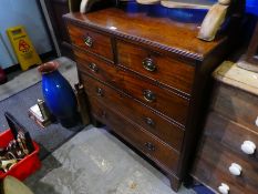 Mahogany chest of two short drawers over three long with bracket supports