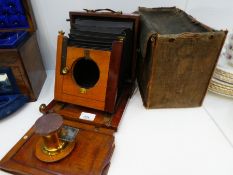 Vintage mahogany cased plate camera and case