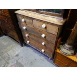 Vintage stripped pine chest of 2 over 3 long drawers on turned supports