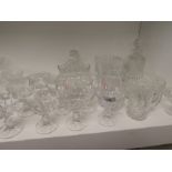 Large quantity of cut crystal and other glassware to include basket, decanter drinking vessels etc,