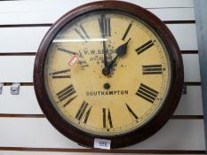 Vintage mahogany cased wall clock 'VW Sims & Co' 116 East Street, Southampton