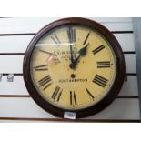 Vintage mahogany cased wall clock 'VW Sims & Co' 116 East Street, Southampton
